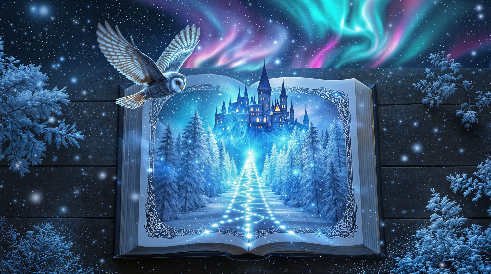 Surreal Winter Wonderland Unfolds from Enchanted Book