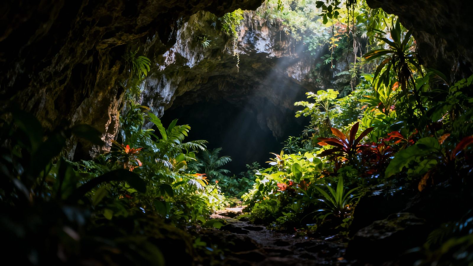 Hidden Grotto Amidst Lush Vegetation in Hyperrealistic Style