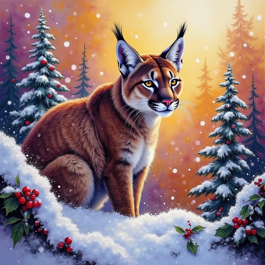 Ethereal Winter Cougar in a Misty Evergreen Landscape
