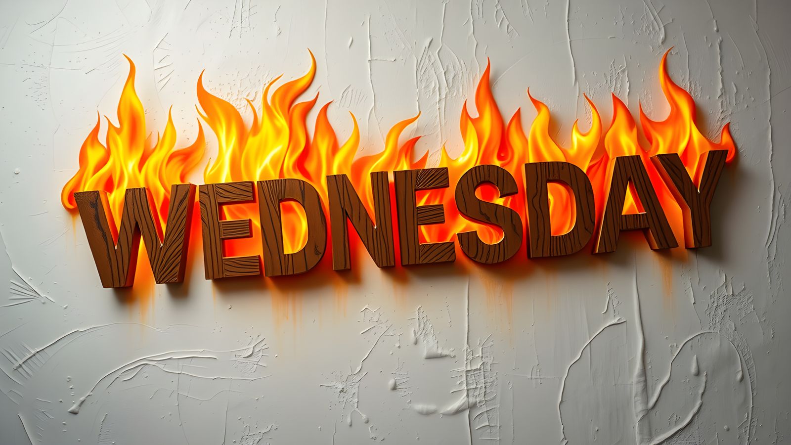 Flaming Wooden Letters Spell Wednesday, Surreal Art