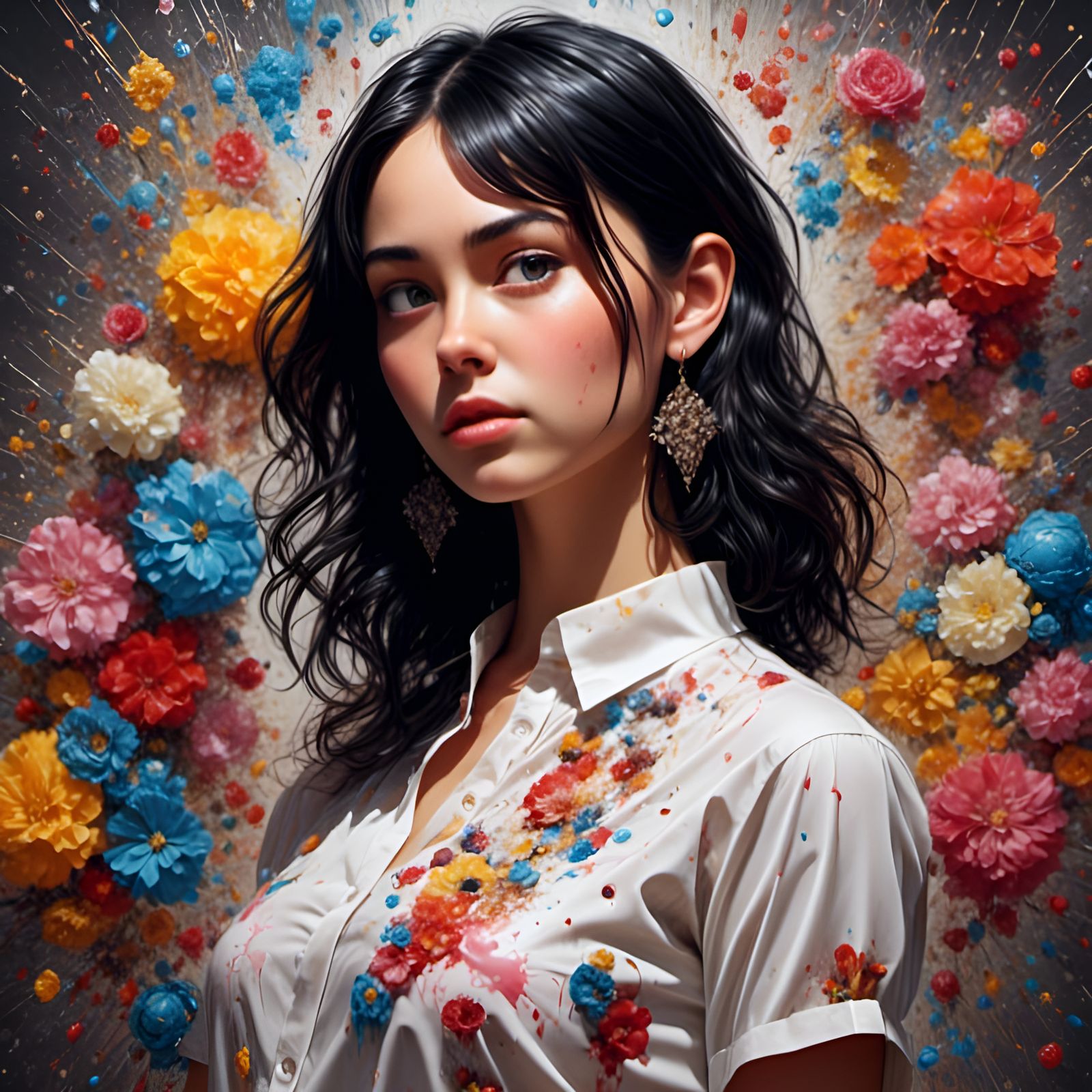 Hyperrealistic Portrait of a Gorgeous Black-Haired Woman