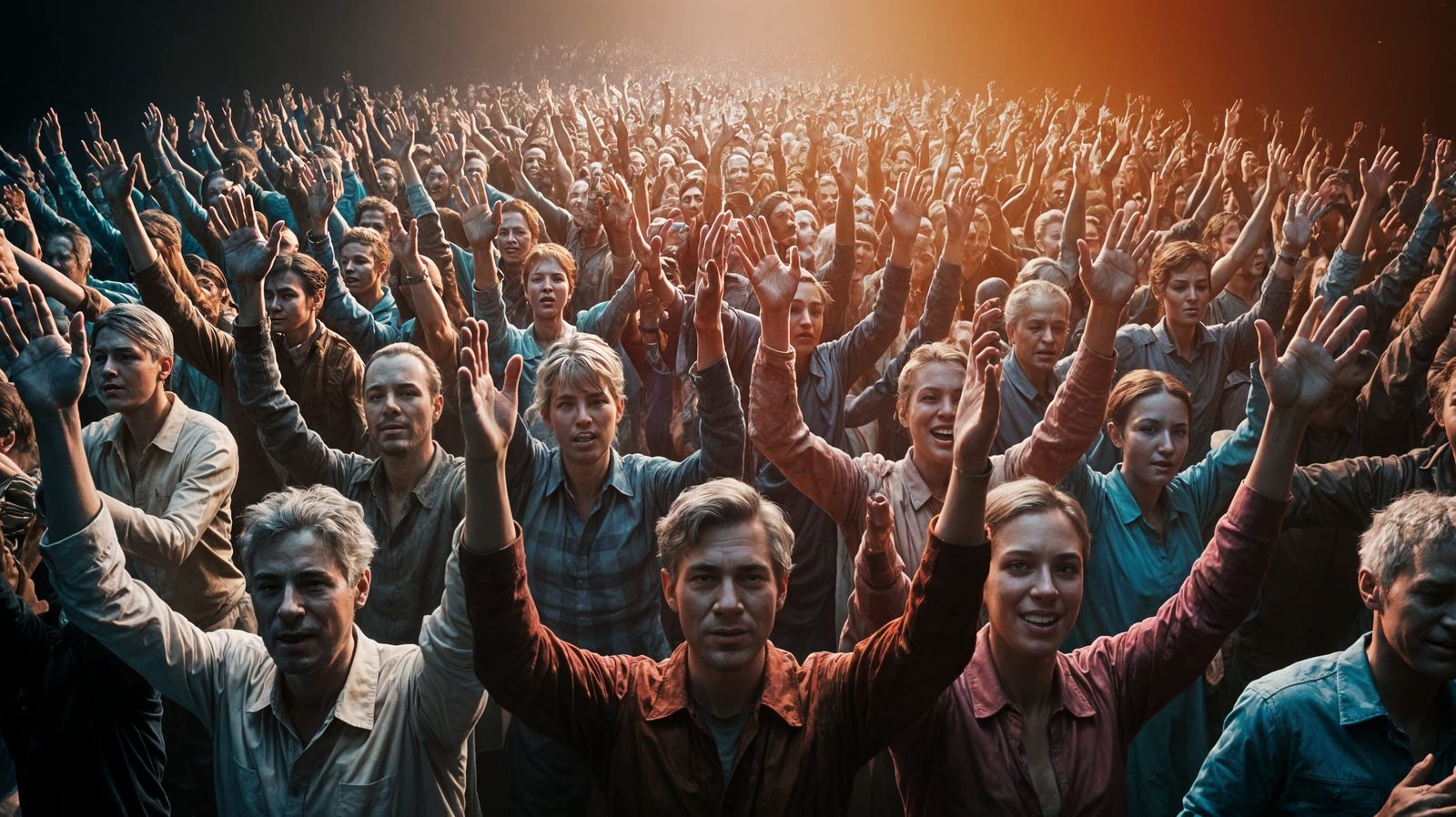 Vibrant Crowd in Triadic Color Scheme