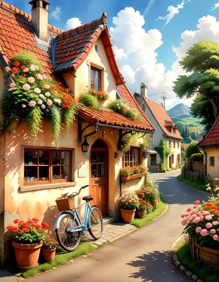 Picturesque Village Bakery in Studio Ghibli Style