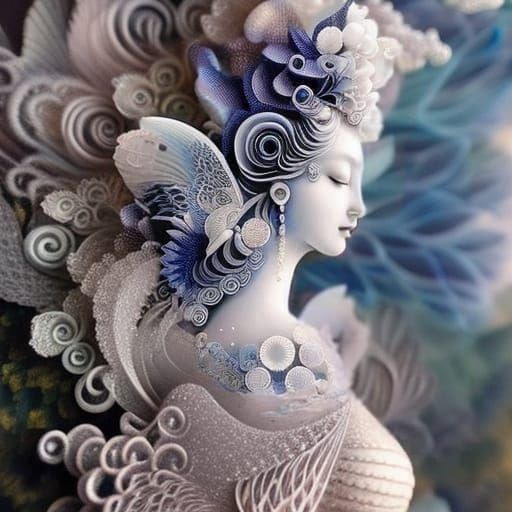 Baroque Fractal Lady: 3D White Porcelain Princess
