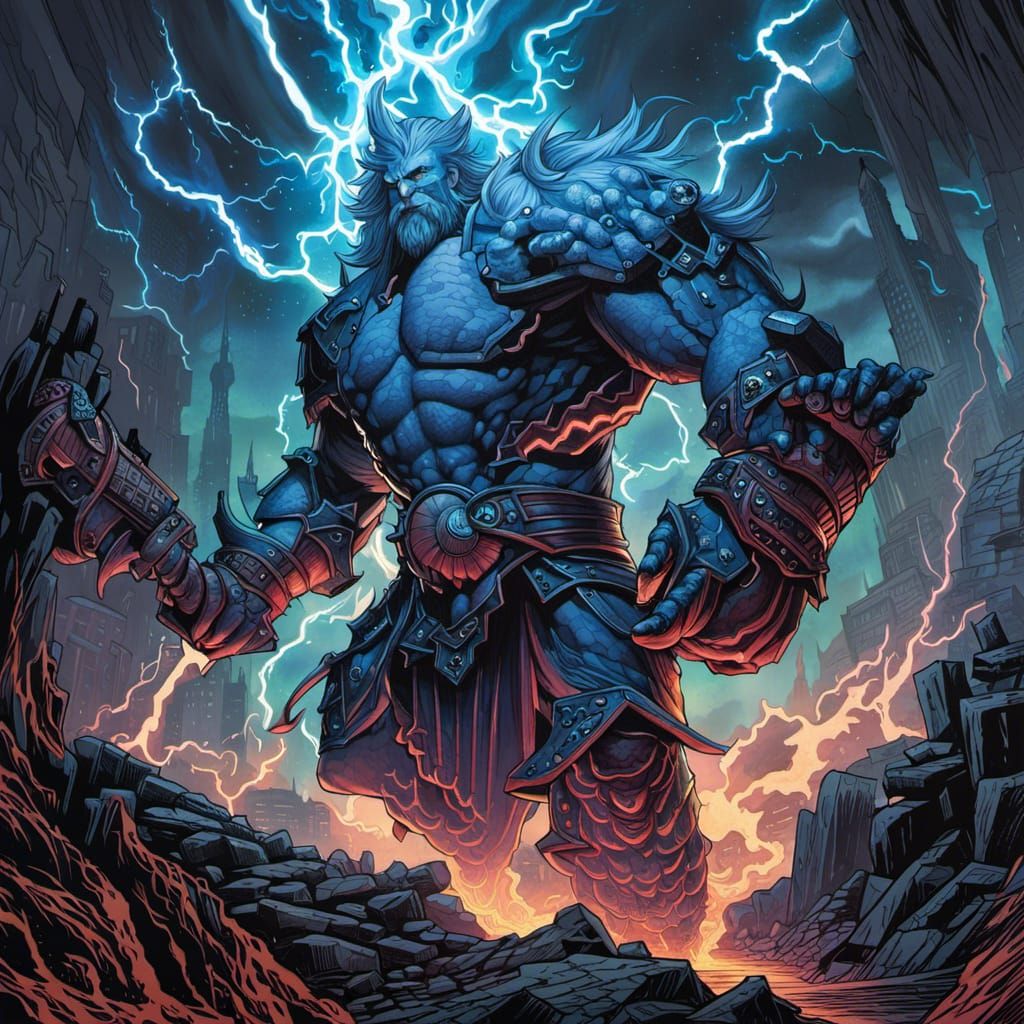 D&D Lightning Giant in Aetherpunk Ink Drawing