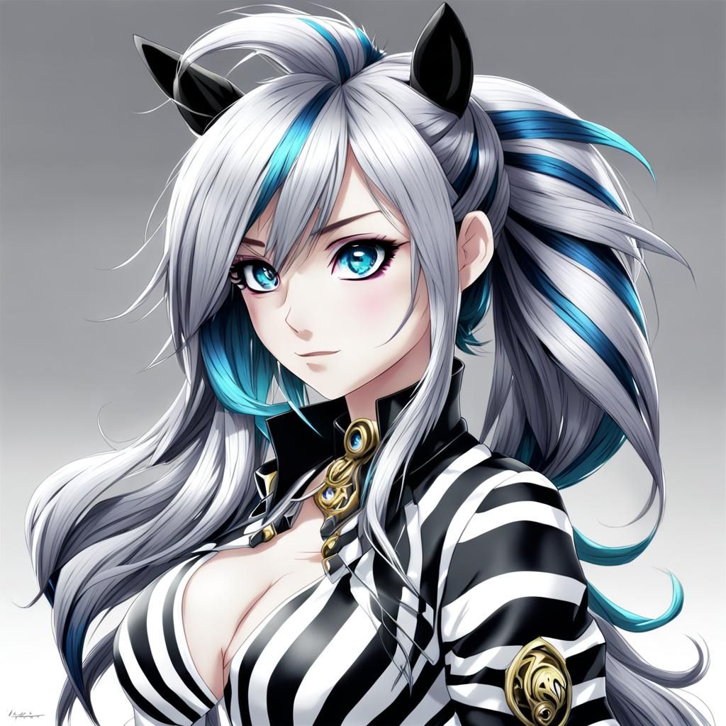 Anime Girl with Zebra Hair in Manga Style