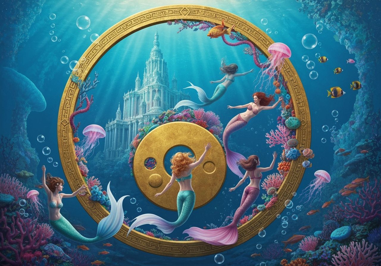Mermaids Approaching a Colossal Ocean Palace