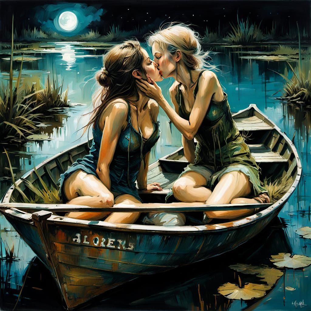 Passonate Kiss in a Swamp, Oil Painting