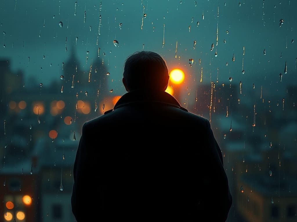 Rainy City Window View: Hyperrealistic Lighting