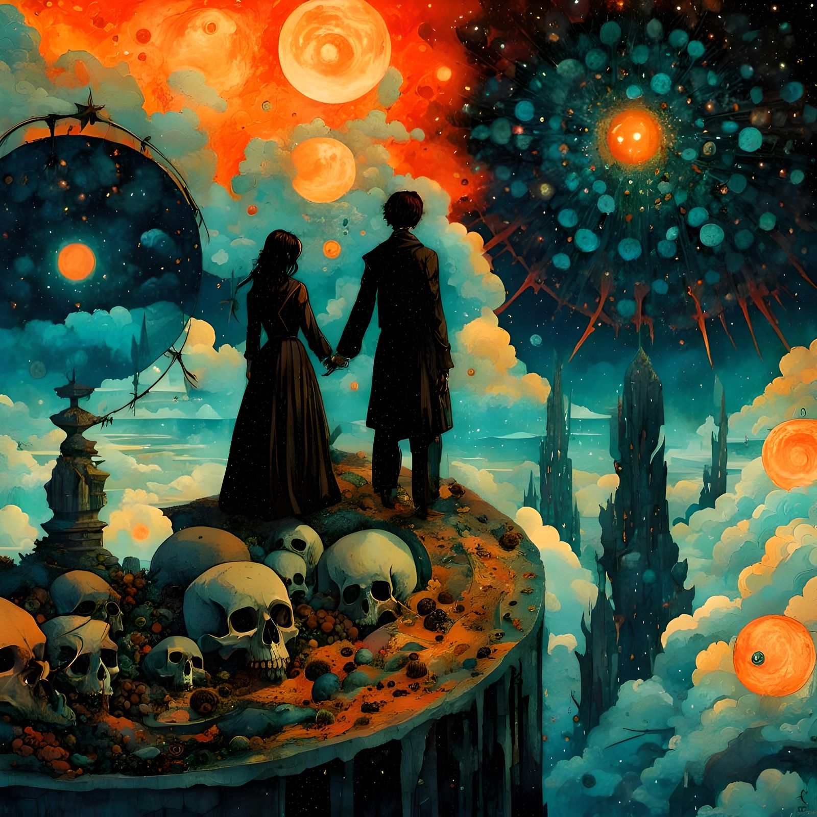 Surreal Starry Skull Landscape in Anime Art Style