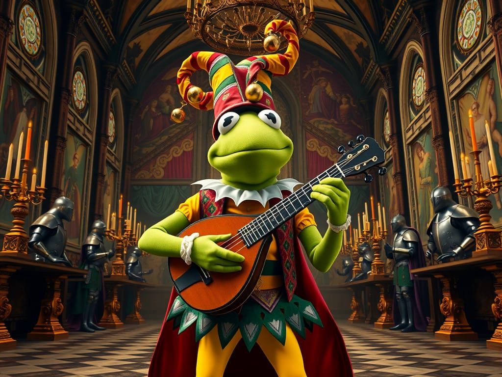 Medieval Court Jester: A Whimsical Frog on Lute