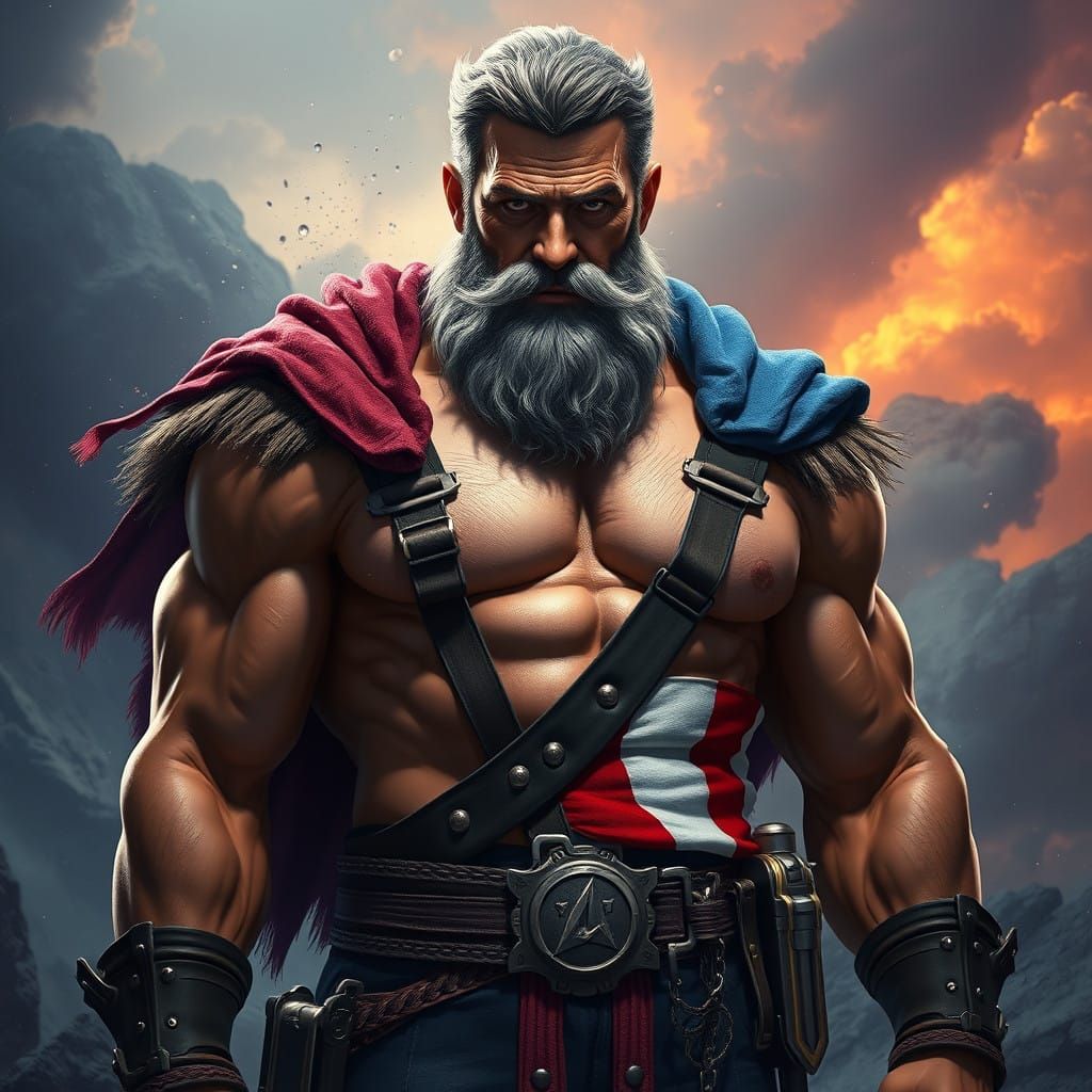 Muscular Uncle Sam in Fantastical Landscape Art