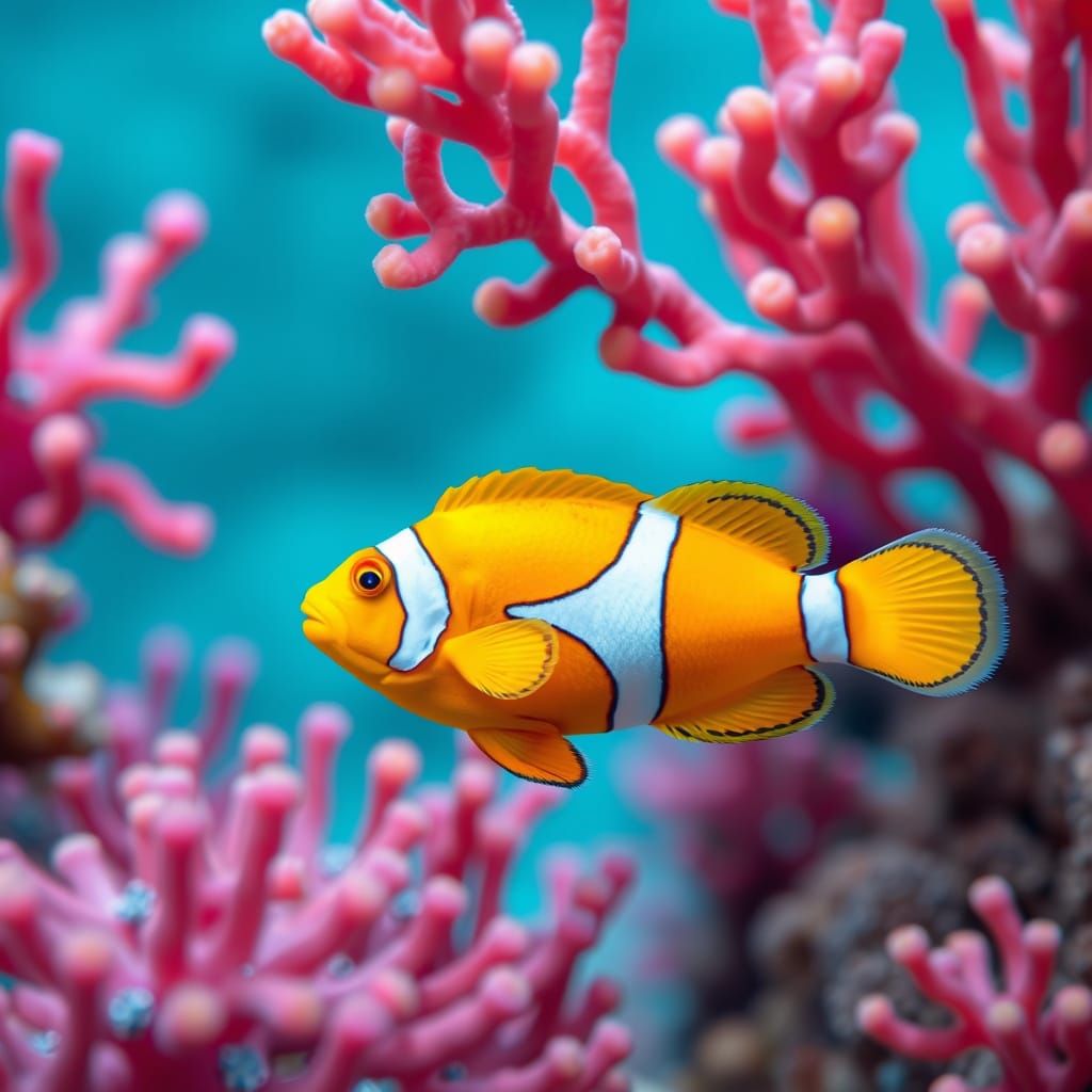 Clownfish Swimming Among Colorful Coral Reef