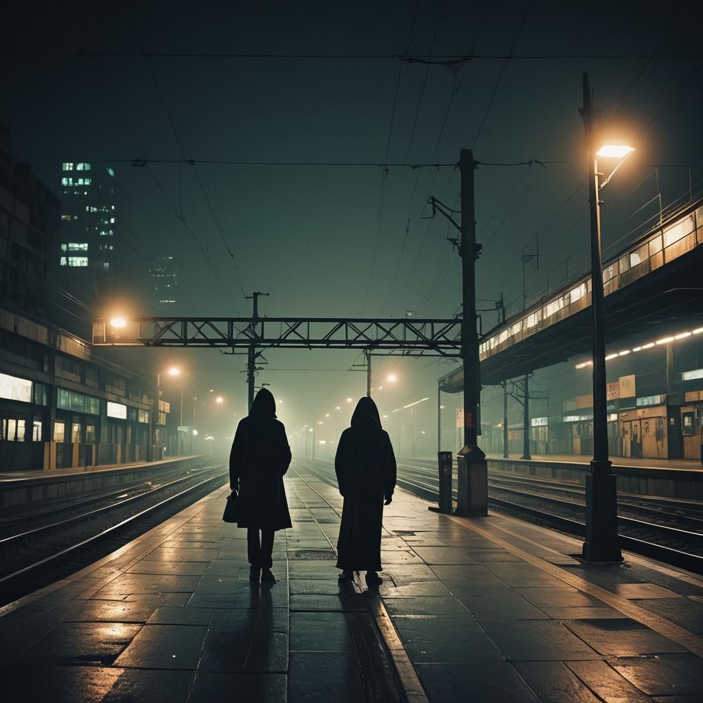 Atmospheric Night Train Platform in Cinematic Style