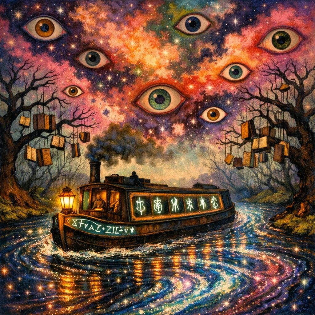 Whimsical Dread: Starlight River Canal Boat with Runes