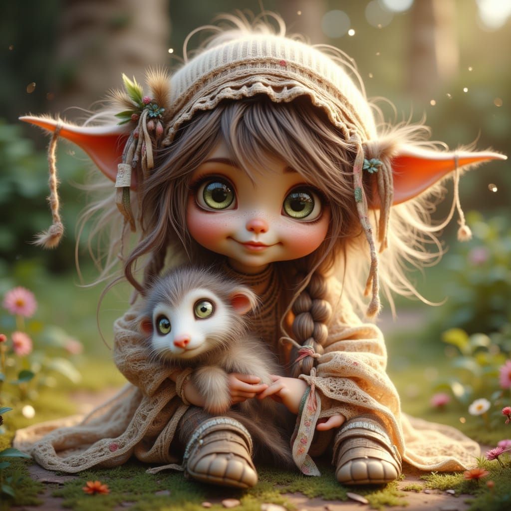 Child with Imaginary Friend in Beatrix Potter Style