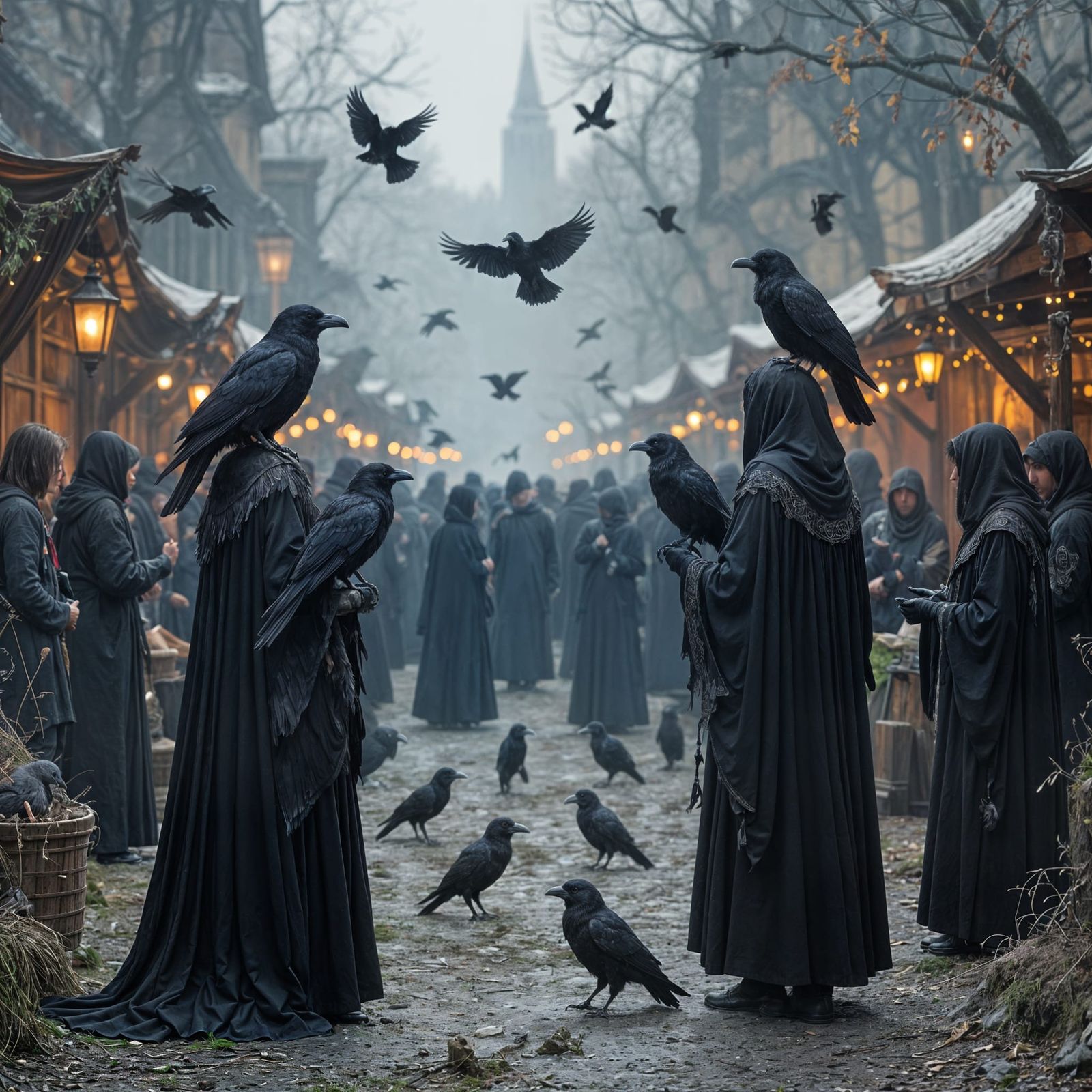 Raven Festival: People in Black with Pet Ravens