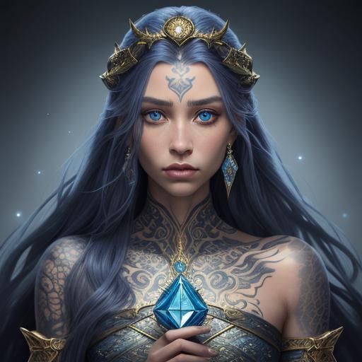 Beautiful Hydra Woman with Dagger: Fantasy Art