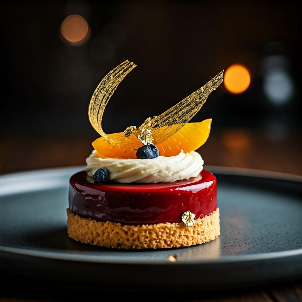 Decadent Gourmet Dessert with Gold Leaf and Glaze