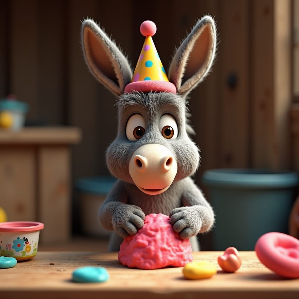 Hyperrealistic 3D Donkey Plays With Play Doh