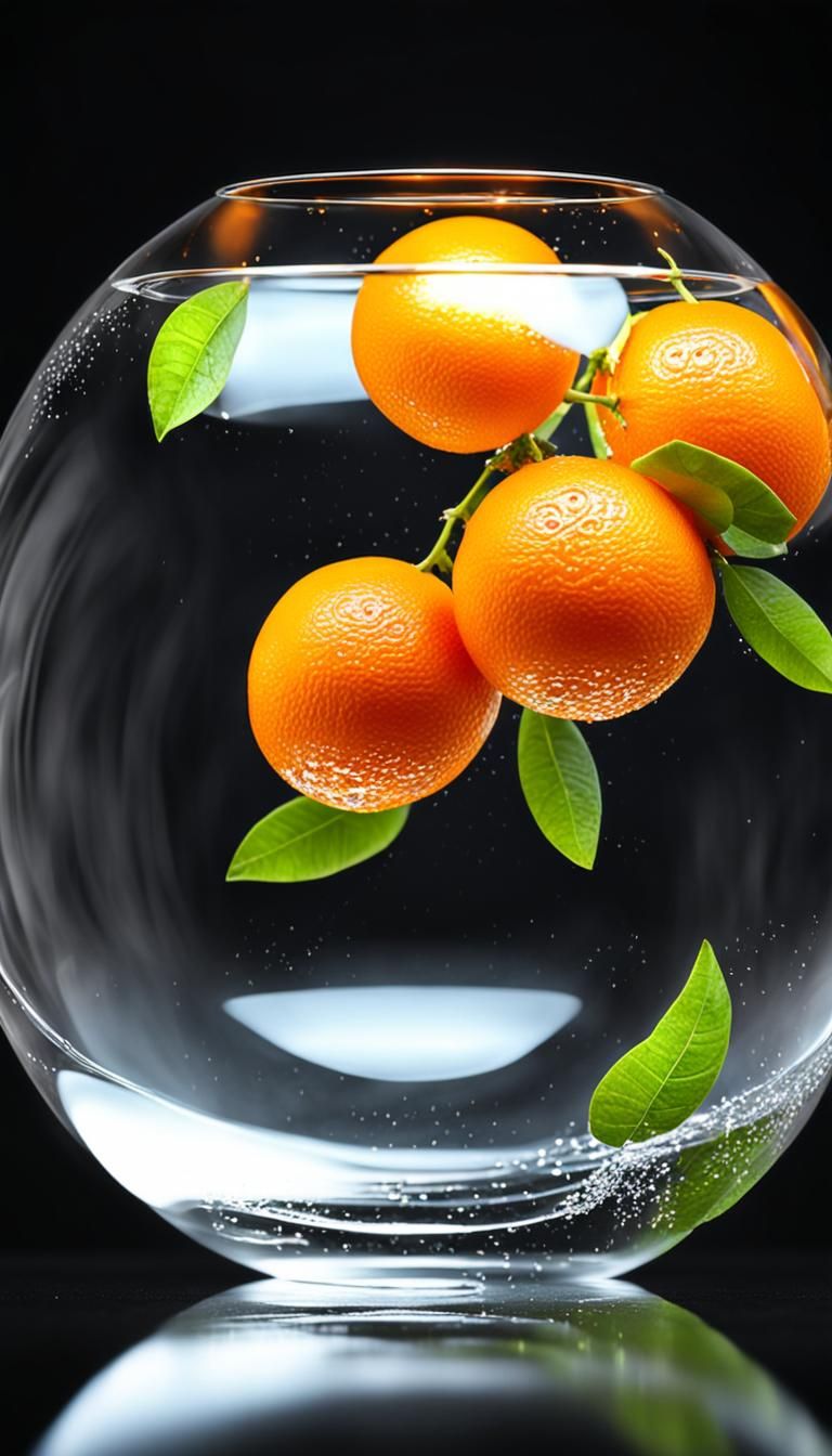 Orange in Glass Orb with Soft Lighting