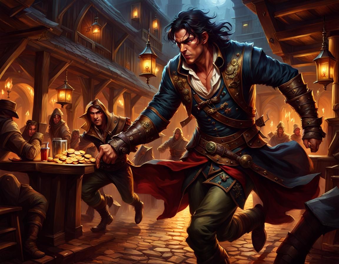 Tavern Thief's Escape: A Medieval Fantasy Illustration