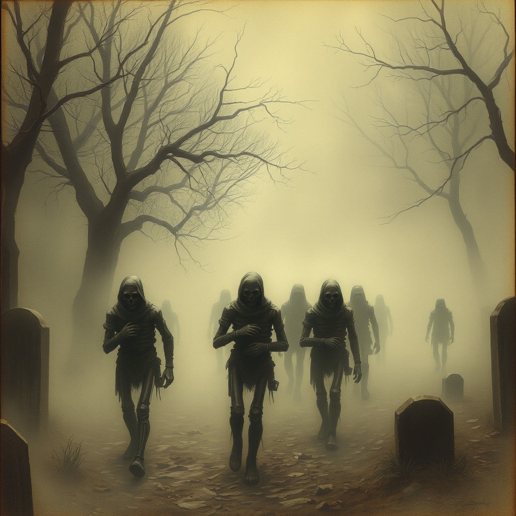 Mummies in a Haunted Cemetery: A Dark Fantasy Image