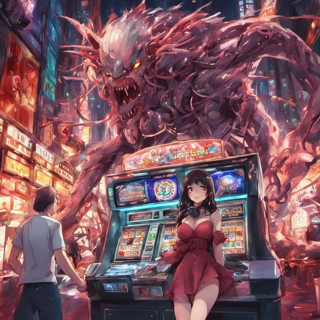 Brunette Attacked by Biomech Creature in Anime Style