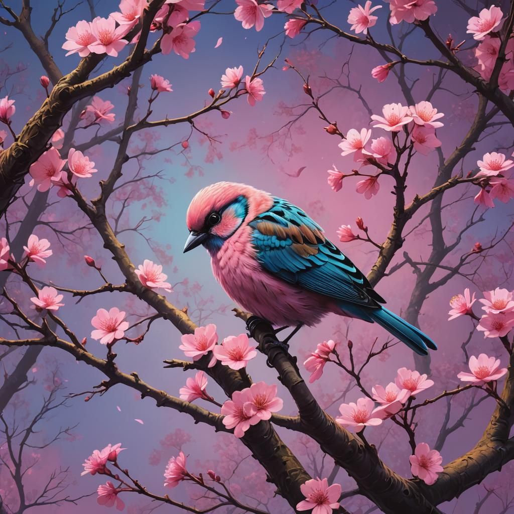 Bird on Branch in Fantasy Digital Painting