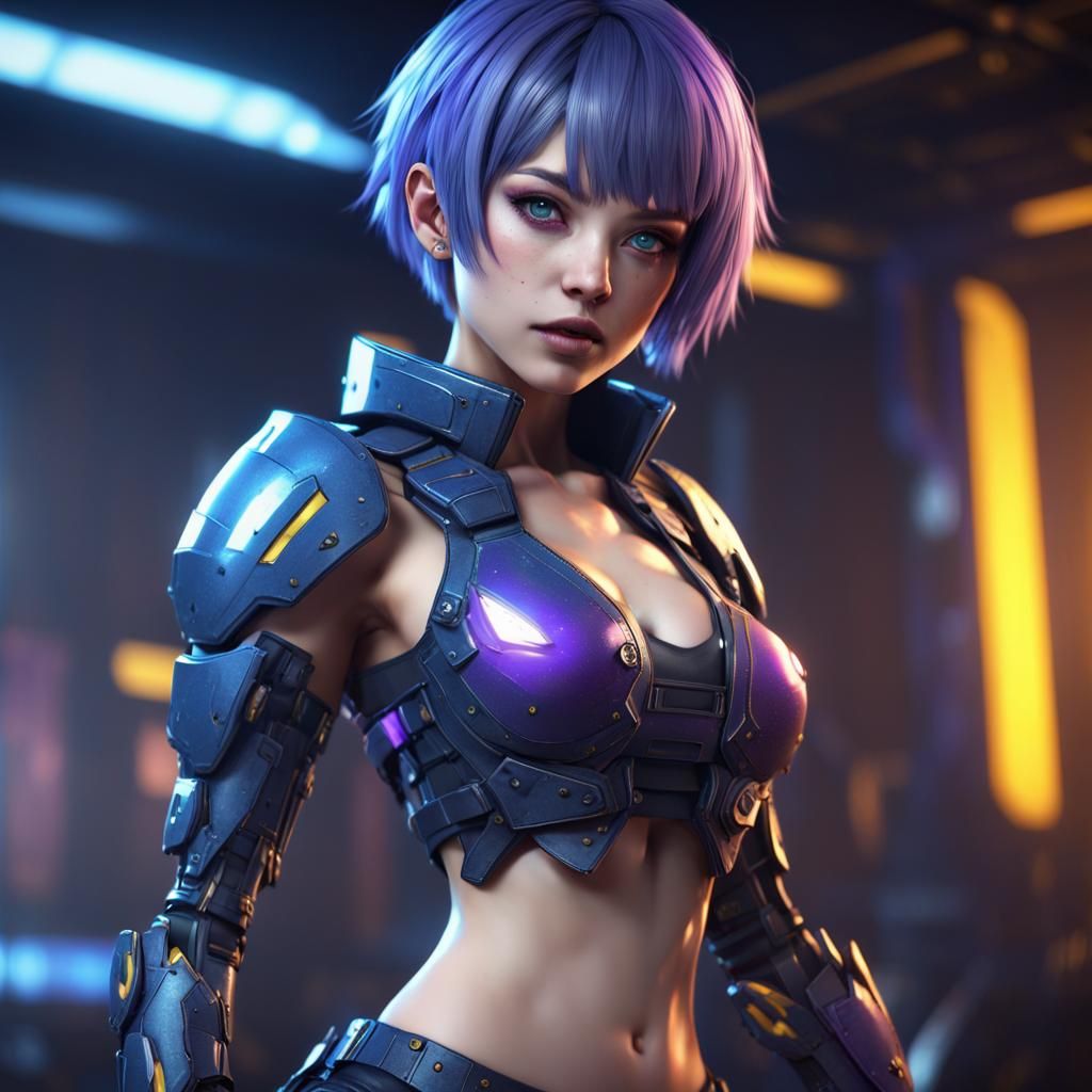 Blue-Haired Anime Sci-Fi Girl in Hero Shooter Game