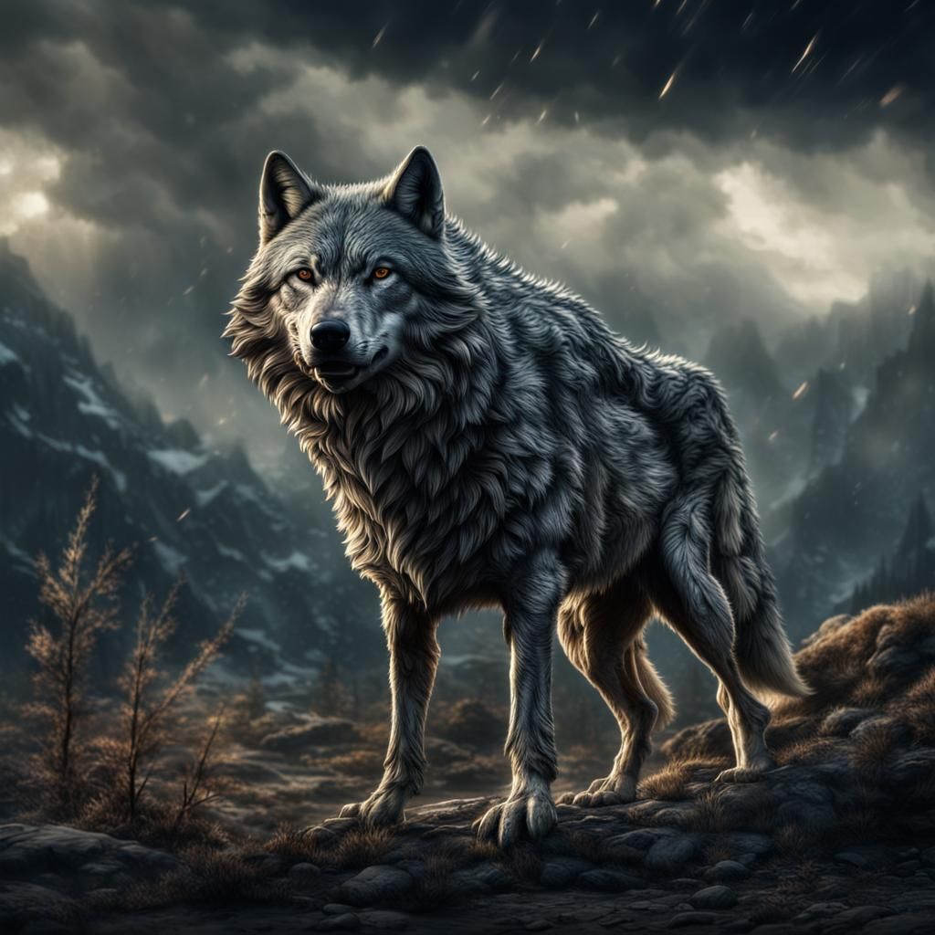 Hyperrealistic Wolf in Atmospheric Sci-Fi Style