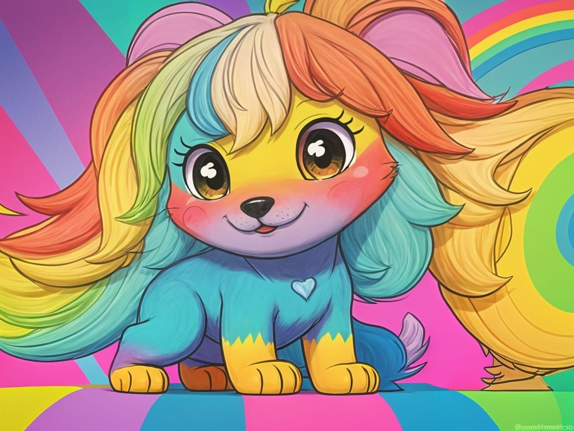 Rainbow Cartoon Dog in 1.5-Dimension