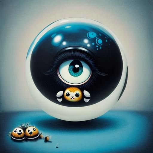 Surreal Fluffy Creature with Chibi Eyes as Dali Painting