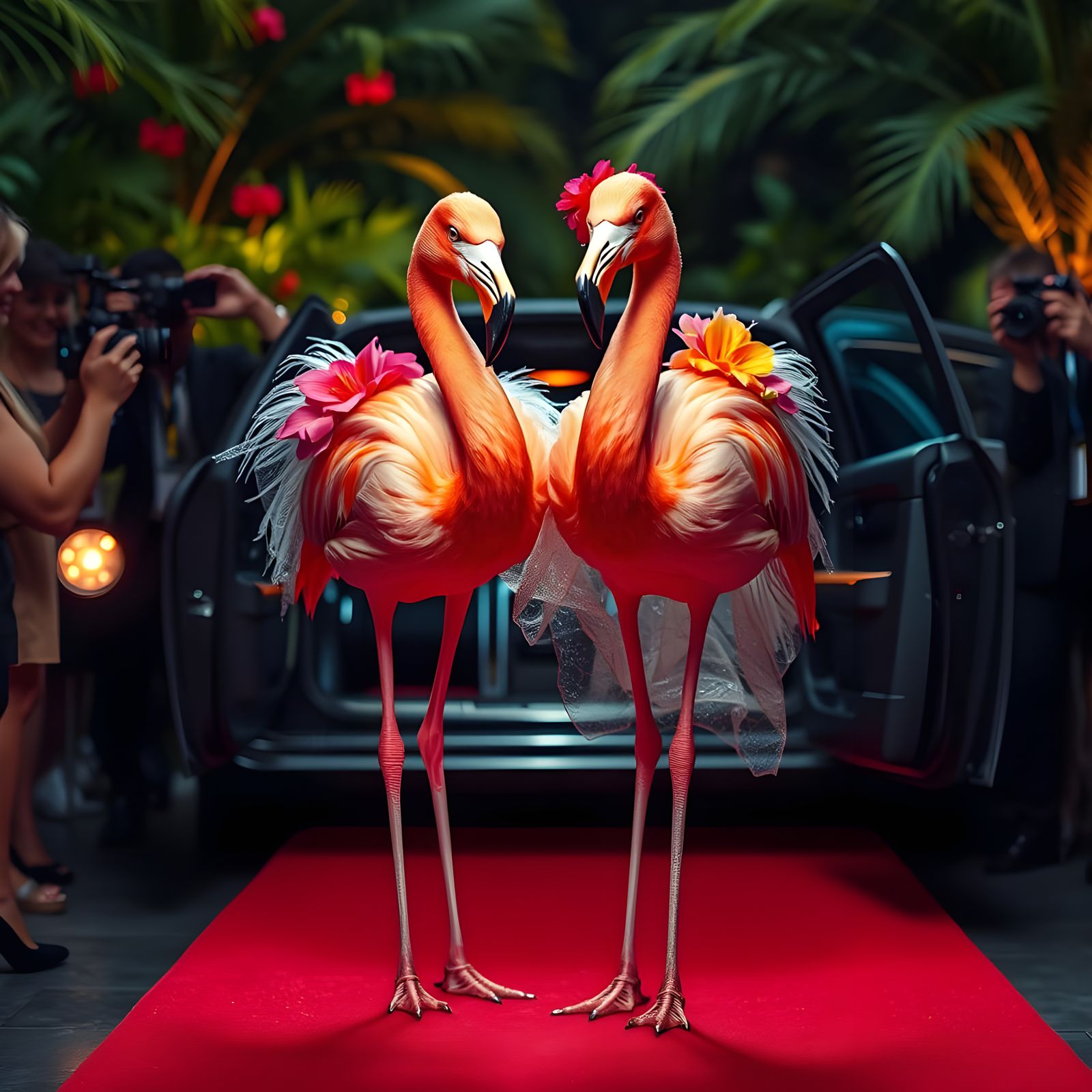 Elegant Flamingos on the Red Carpet