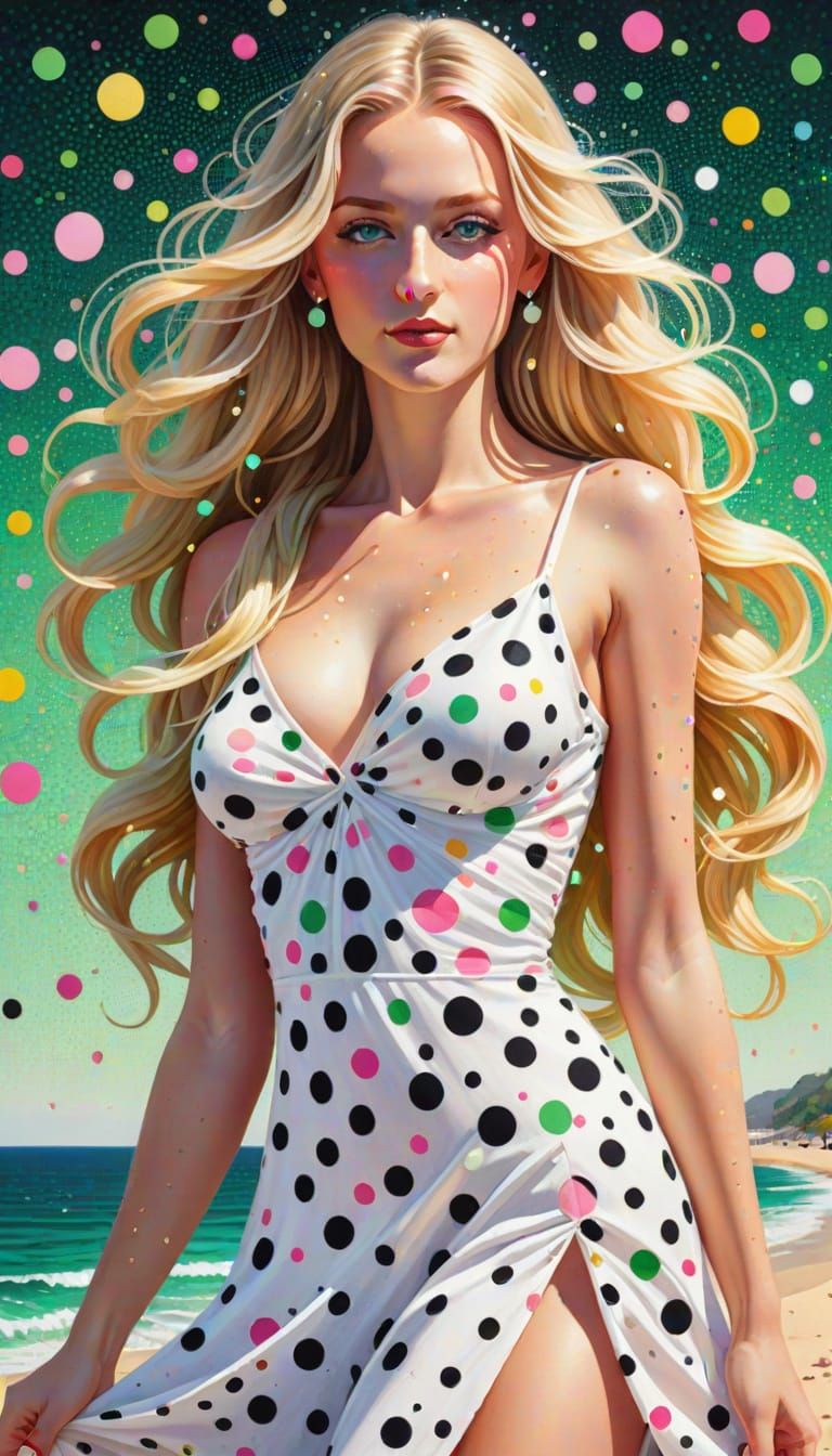 Polka Dot Dress in Pointillism Style