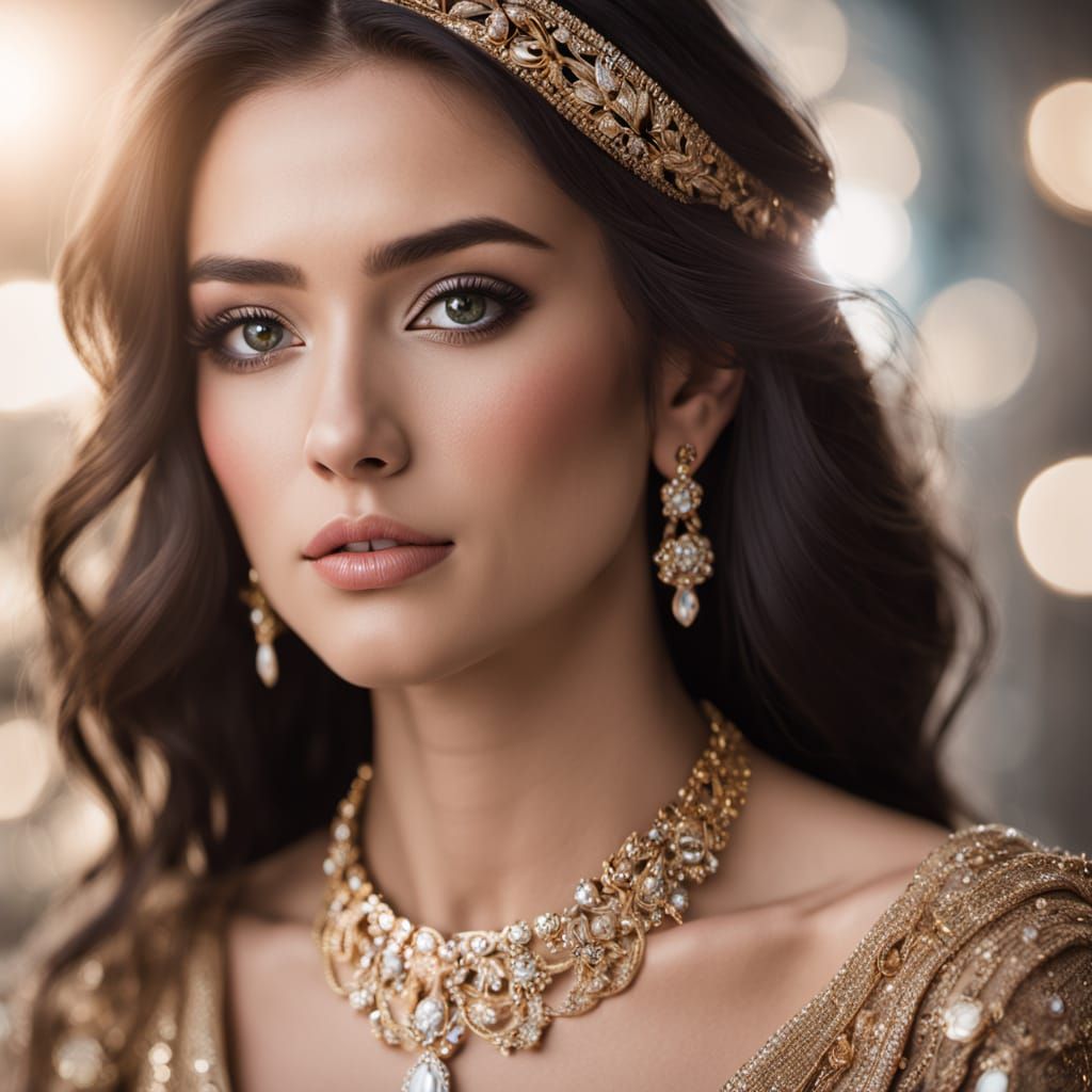 Elegant Woman in Luxury Setting with Glittering Jewels