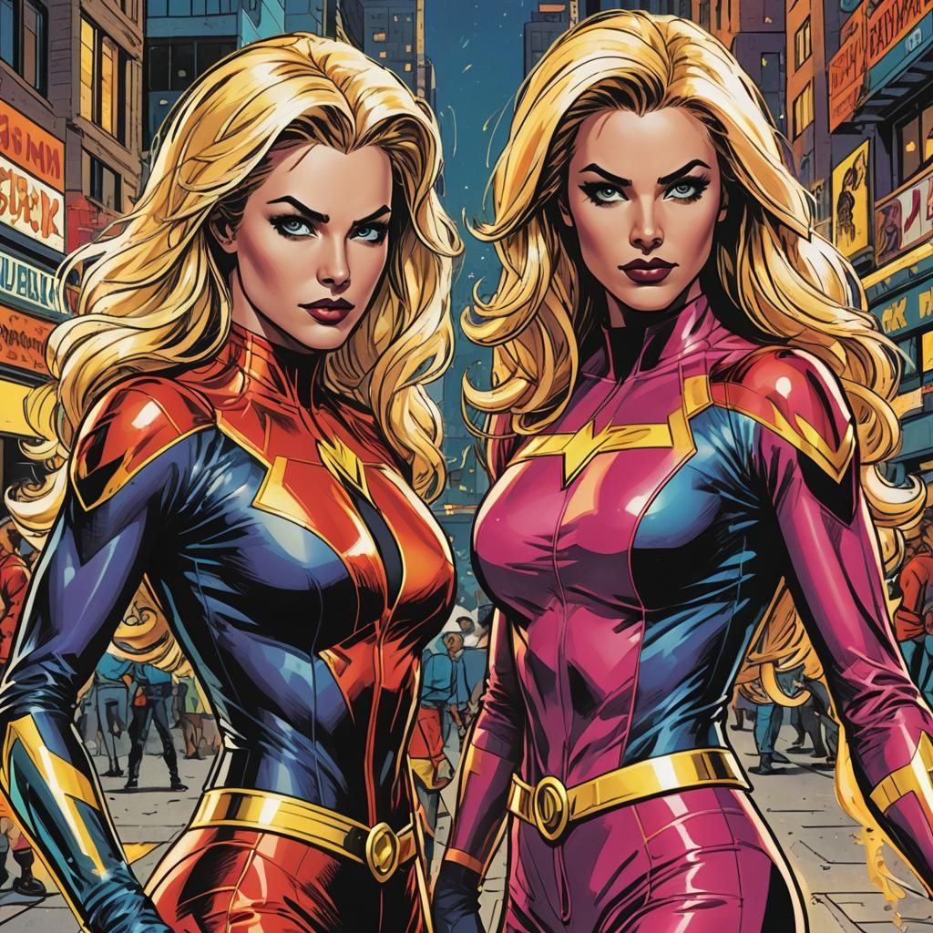 Electra Woman and Dyna Girl in Retro Comic Style