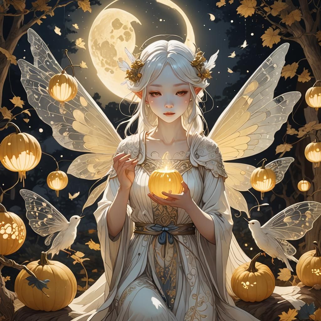 Glowing Fairy in Moonlight: Surreal Ink Wash Art