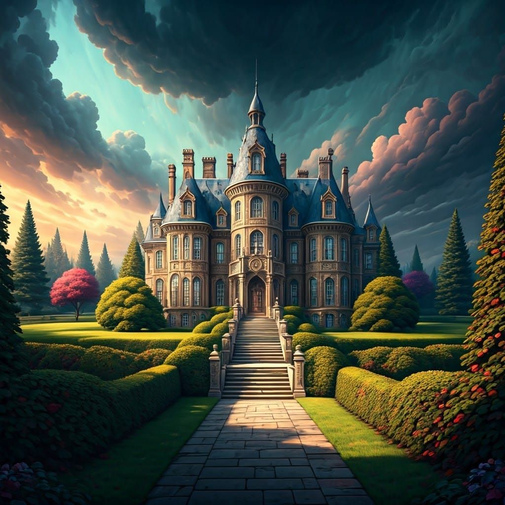 Majestic House in Lush Landscape, Digital Matte Painting