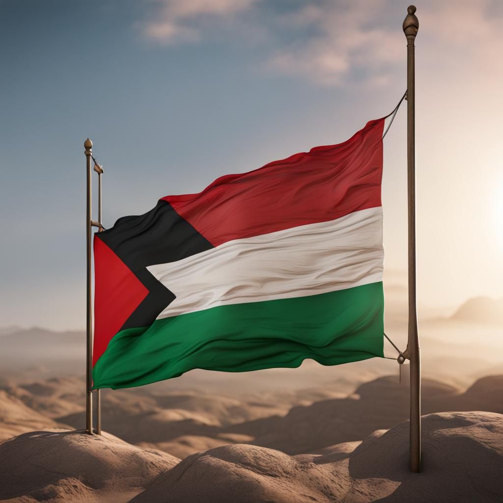 Hyperrealistic Palestine Flag: Detailed Matte Painting