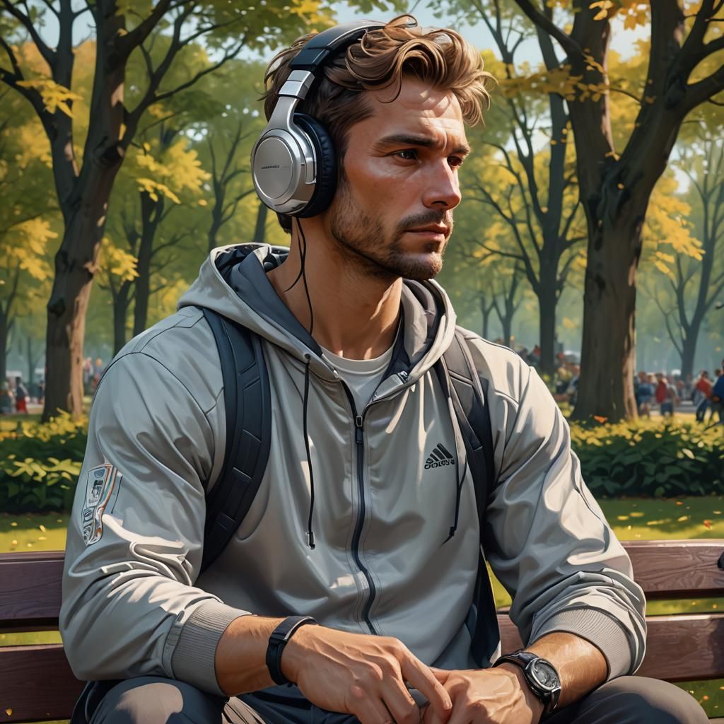 Man Listening to Music: Detailed Digital Art