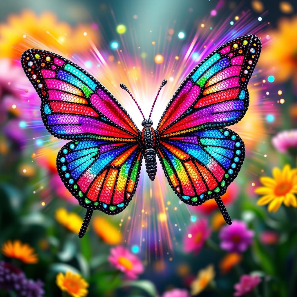 Beaded Butterfly in Flight, Abstract Digital Art