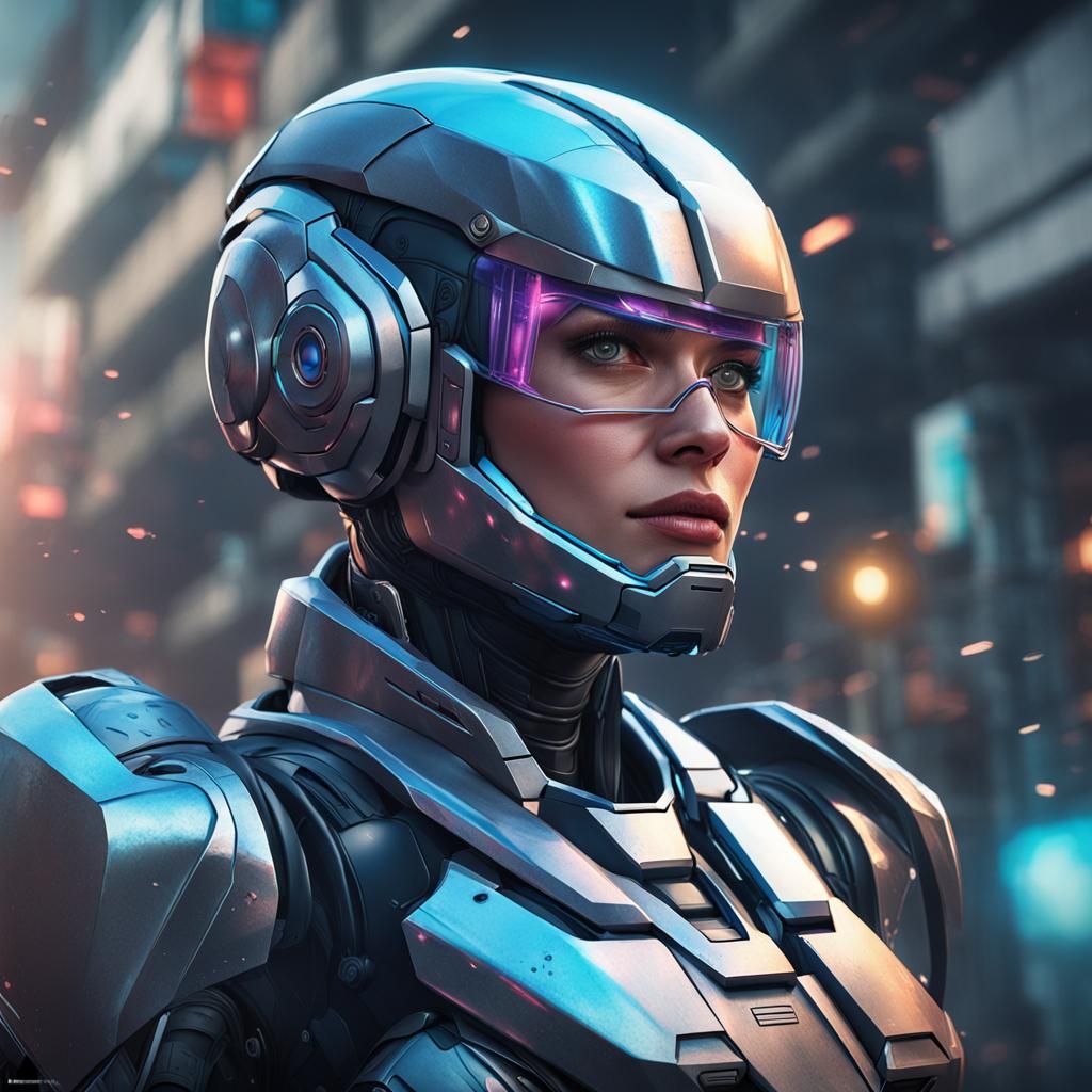 Hyperdetailed Portrait of a Female Robocop in 8k