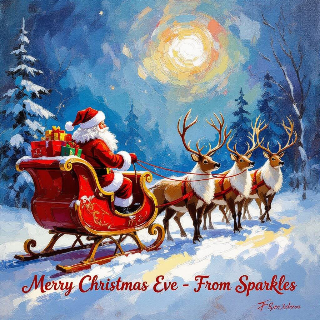 Festive Santa Claus in Sleigh, Epic Impressionist Masterpiec...