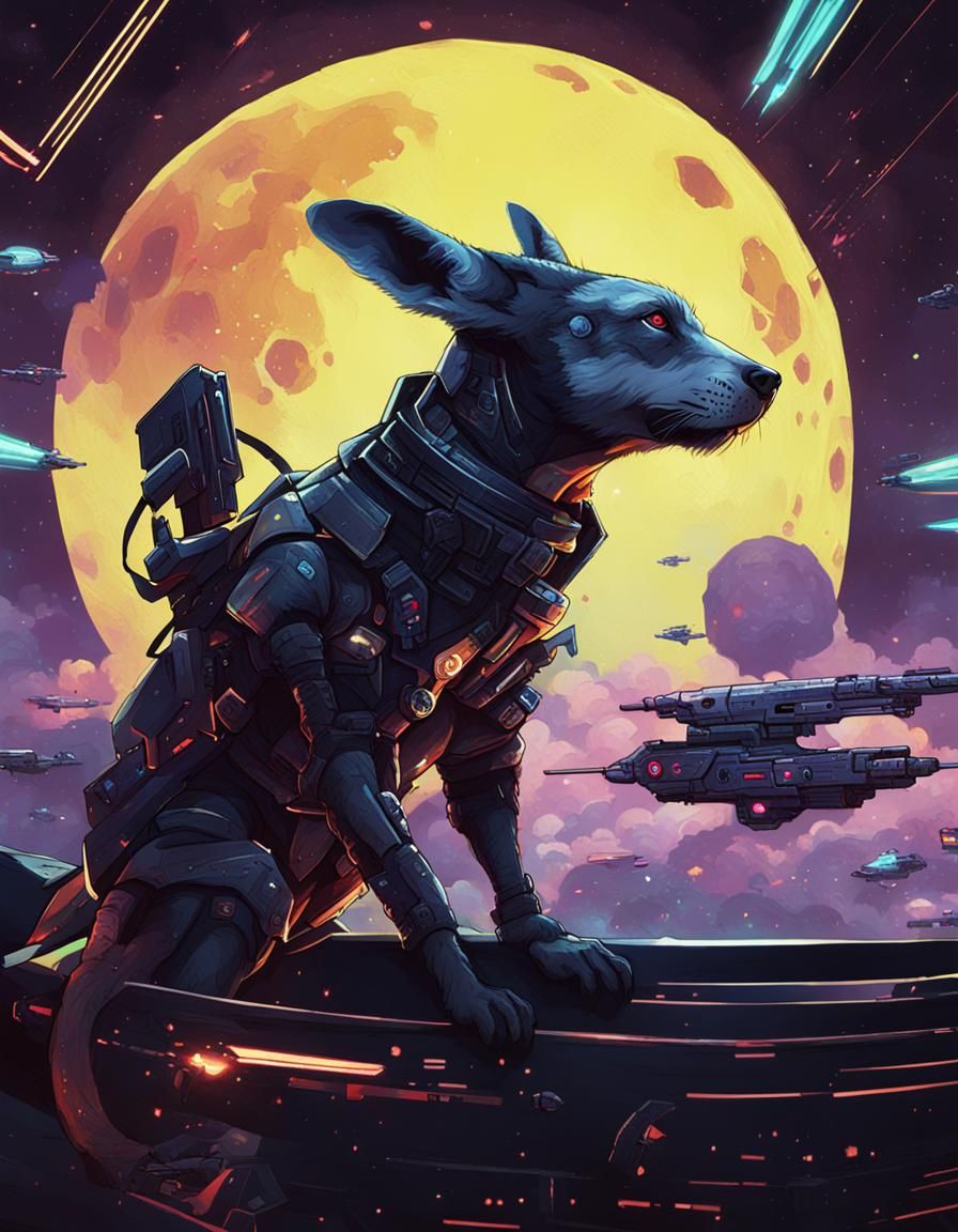 Cyberpunk Animal Portrait in Space Battle