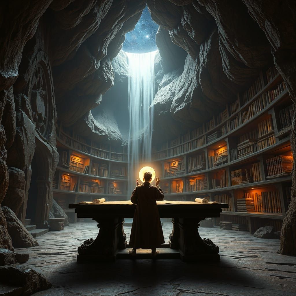 Mystical Scholar in a Celestial Library