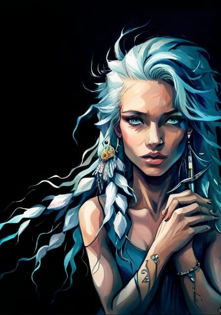 Ethereal Silver-Haired Girl Gazing Through Window