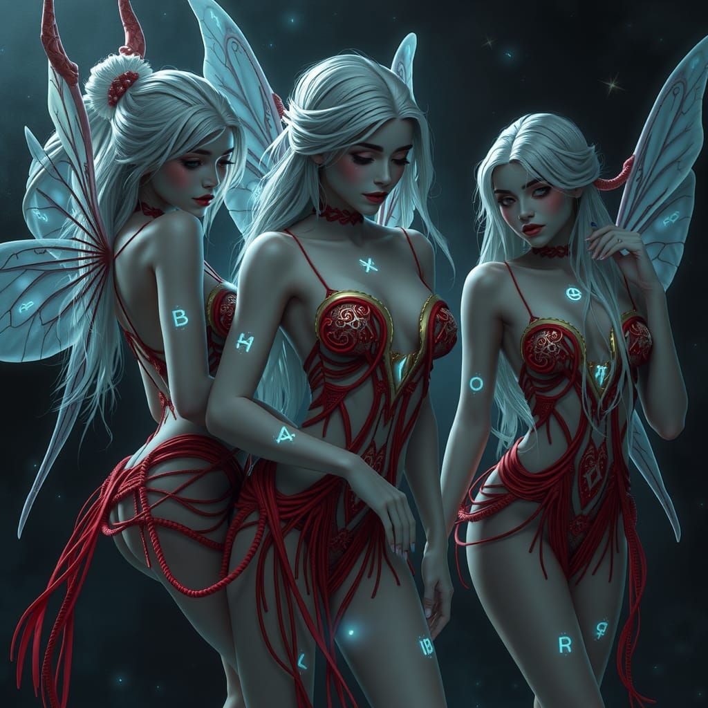 Enchanting Fairies with Luminous Runes in Fantasy Setting