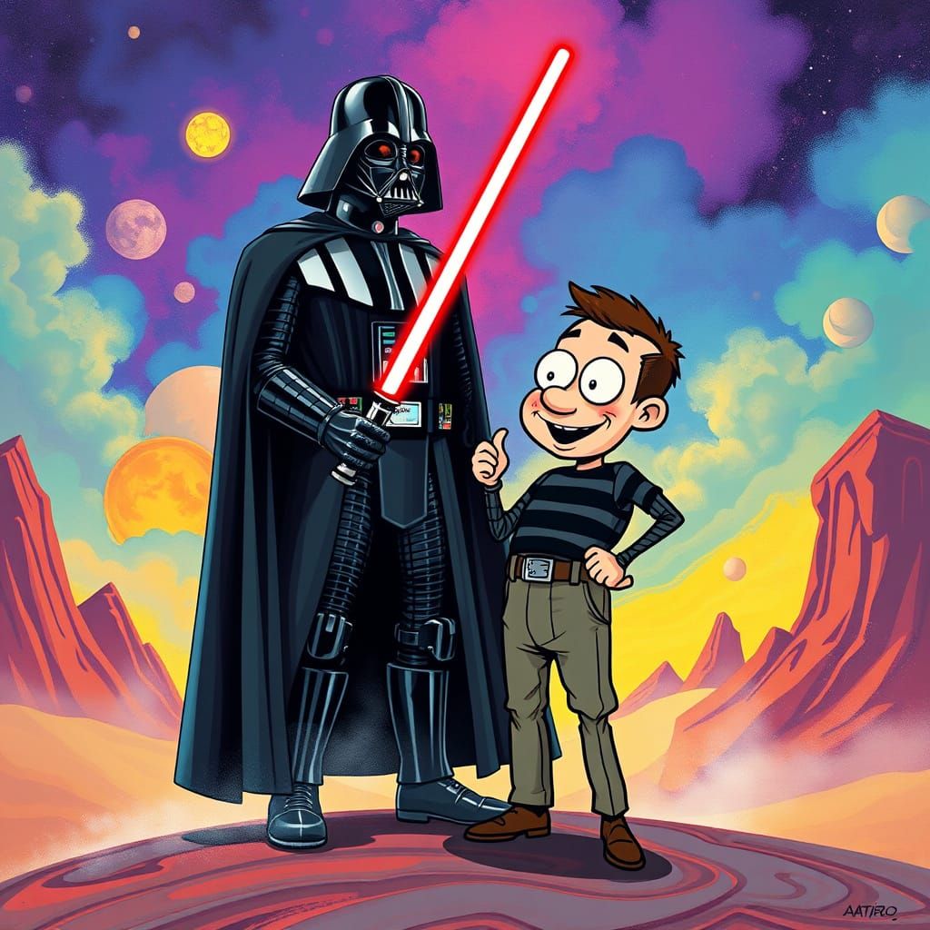Darth Vader Meets Bob Esponja in a Vibrant, Surreal Showdown