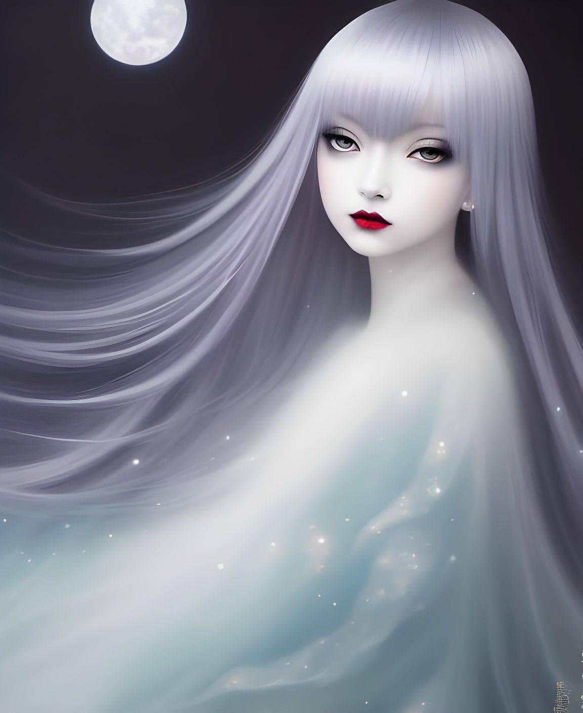 Melancholic Anime Girl in Rococo Goth Style